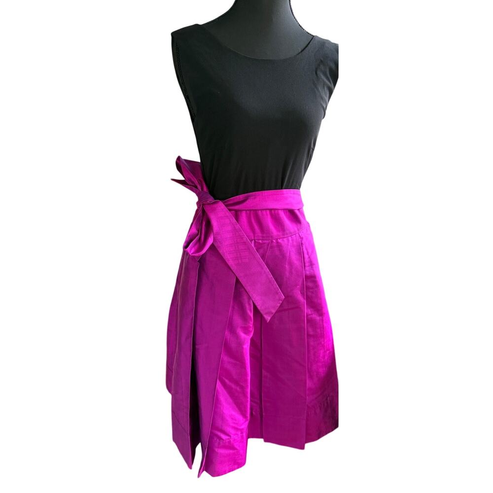 Marisa Baratelli Fuchsia Pink Hand Woven Thai Silk Wrap Dress Side Bow SZ 6